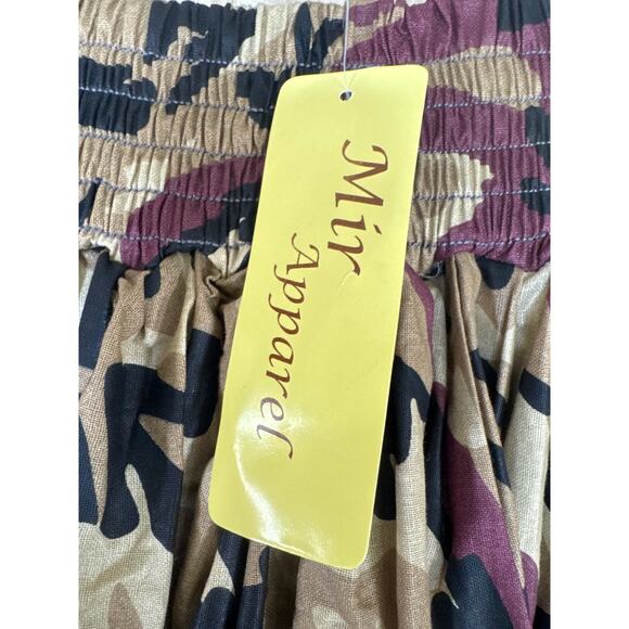 Mir Apparel Burgundy Black Tan Brown Maxi Flared Skirt Camo Pockets NWT One Size - Picture 6 of 8